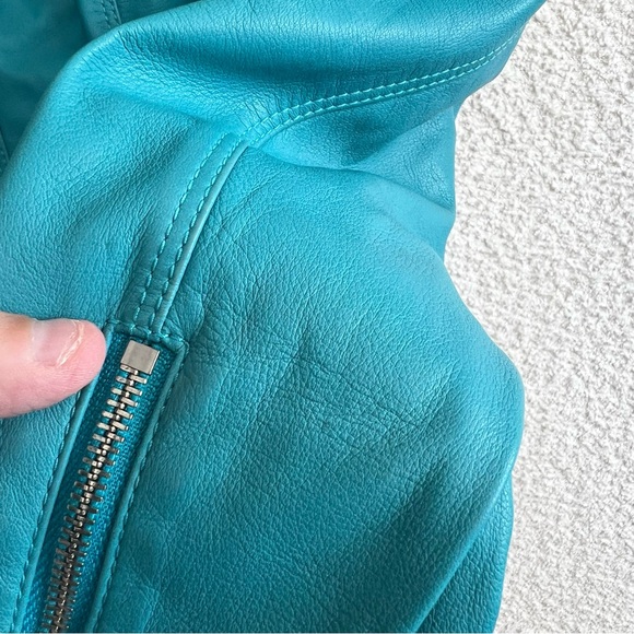 Lafayette 148 New York Women’s Teal 100% Leather Zipper Jacket Size 2 - Picture 16 of 16